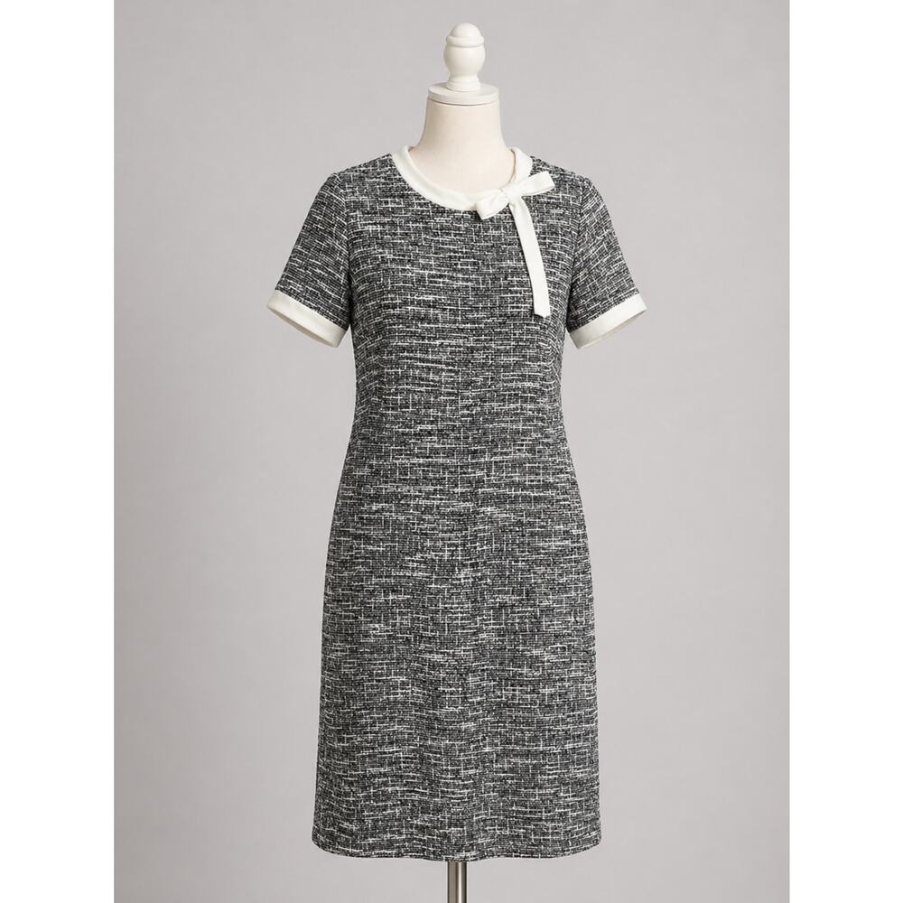 Shelby & Palmer | Tweed Black & White Dress Collar Bow Short Sleeves